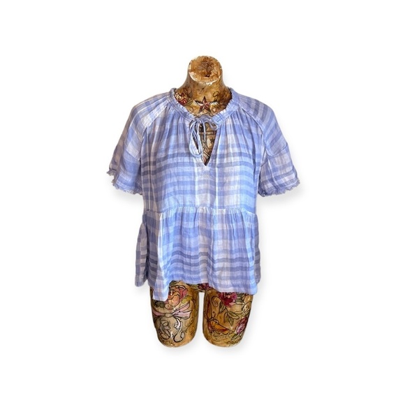 Pilcro & the Letterpress Anthropologie top blue short sleeve small - Picture 1 of 10